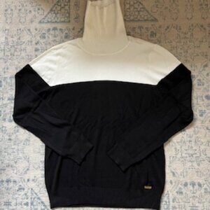 🧡3/15 Calvin Klein Black Off-White Turtle Neck Sweater Women's M